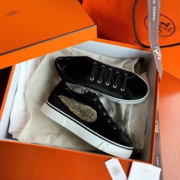 Replica Hermes Black Embroidered Wing Sneaker