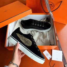 Replica Hermes Black Embroidered Wing Sneaker