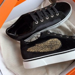 Replica Hermes Black Embroidered Wing Sneaker