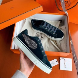 Replica Hermes Navy Embroidered Wing Sneaker