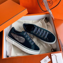 Replica Hermes Navy Embroidered Wing Sneaker