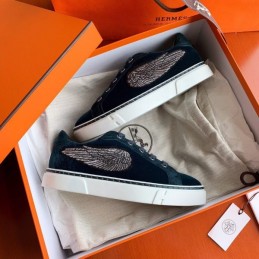 Replica Hermes Navy Embroidered Wing Sneaker