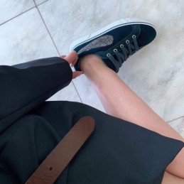 Replica Hermes Navy Embroidered Wing Sneaker