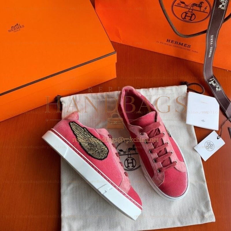 Replica Hermes Pink Embroidered Wing Sneaker