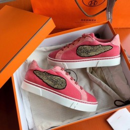 Replica Hermes Pink Embroidered Wing Sneaker