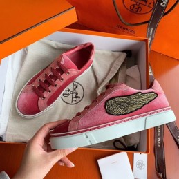Replica Hermes Pink Embroidered Wing Sneaker