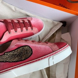 Replica Hermes Pink Embroidered Wing Sneaker