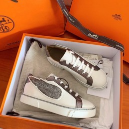 Replica Hermes Taupe Embroidered Wing Sneaker