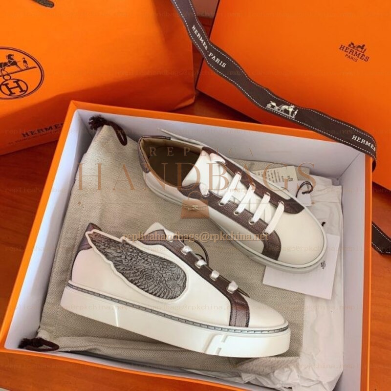Replica Hermes Taupe Embroidered Wing Sneaker