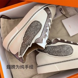 Replica Hermes Taupe Embroidered Wing Sneaker