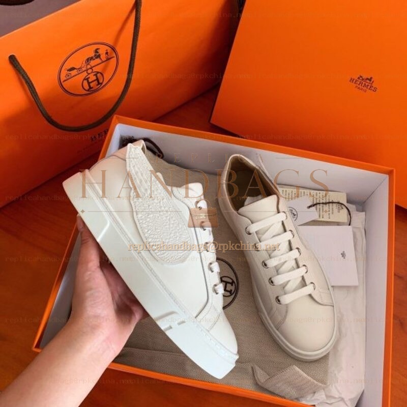 Replica Hermes White Embroidered Wing Sneaker