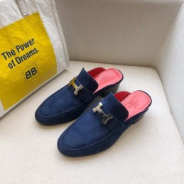 Replica Hermes Navy Pink H Buckle Mule