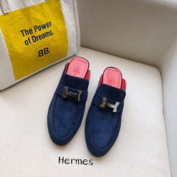 Replica Hermes Navy Pink H Buckle Mule