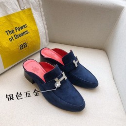 Replica Hermes Navy Pink H Buckle Mule