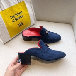Replica Hermes Navy Pink H Buckle Mule