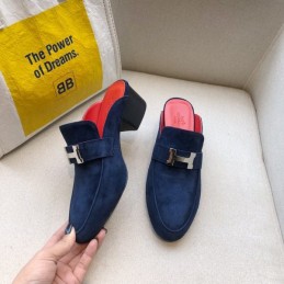 Replica Hermes Navy Pink H Buckle Mule