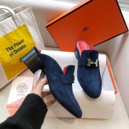 Replica Hermes Navy Pink H Buckle Mule