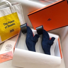 Replica Hermes Navy Pink H Buckle Mule