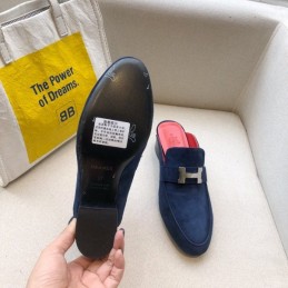 Replica Hermes Navy Pink H Buckle Mule