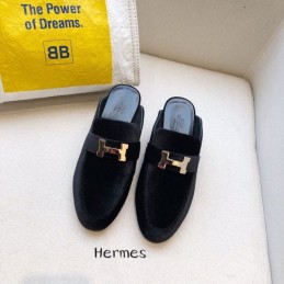 Replica Hermes Black Gray H Buckle Mule