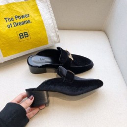 Replica Hermes Black Gray H Buckle Mule