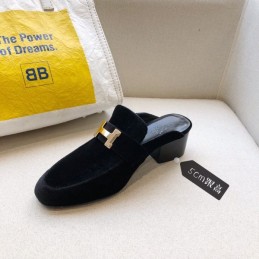 Replica Hermes Black Gray H Buckle Mule