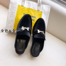 Replica Hermes Black Gray H Buckle Mule