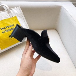 Replica Hermes Black Gray H Buckle Mule