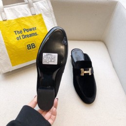 Replica Hermes Black Gray H Buckle Mule