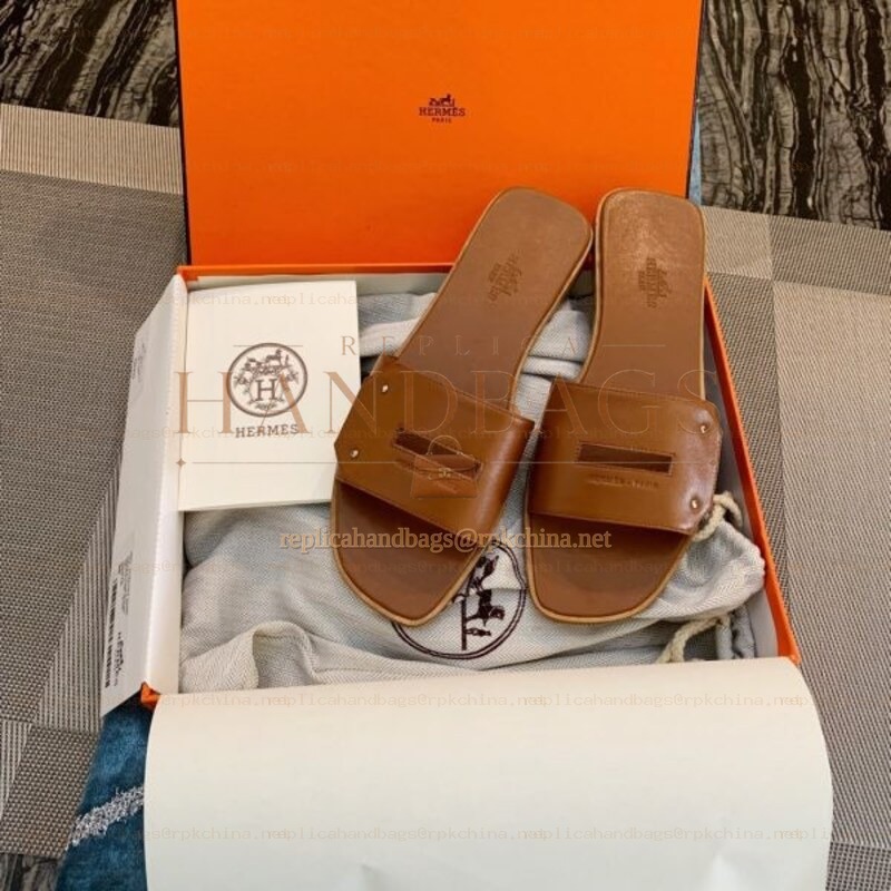 Replica Hermes Tan H Slide Sandal