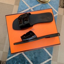 Replica Hermes Black Patent H Slide Sandal