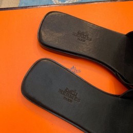 Replica Hermes Black Patent H Slide Sandal