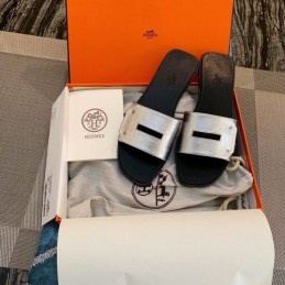 Replica Hermes Black White H Slide Sandal
