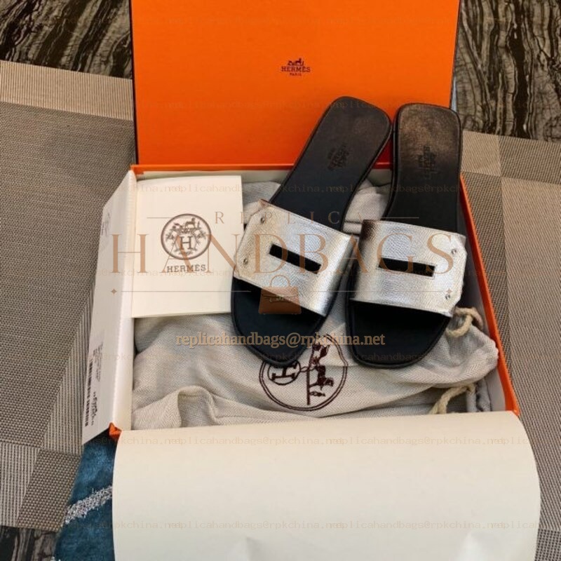 Replica Hermes Black White H Slide Sandal