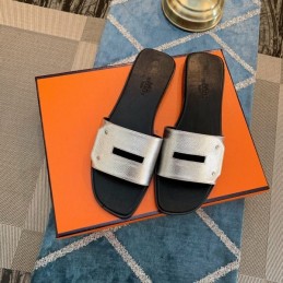 Replica Hermes Black White H Slide Sandal