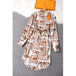 Replica Hermes Beige Scarf Print Dress