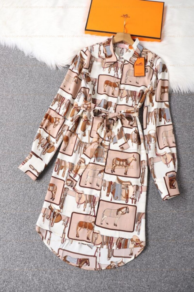 Replica Hermes Beige Scarf Print Dress