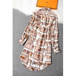 Replica Hermes Beige Scarf Print Dress