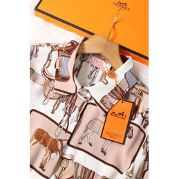Replica Hermes Beige Scarf Print Dress