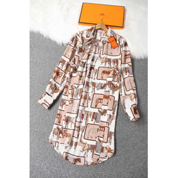 Replica Hermes Beige Scarf Print Dress