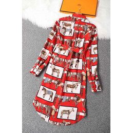 Replica Hermes Red Geometric Scarf Print Dress