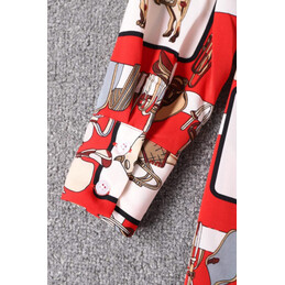 Replica Hermes Red Geometric Scarf Print Dress