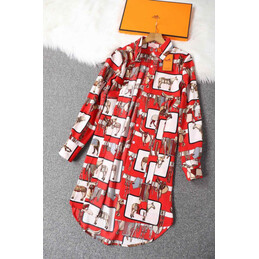 Replica Hermes Red Geometric Scarf Print Dress