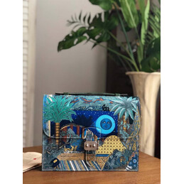 Replica Hermes Blue Multicolor Print Clutch Bag