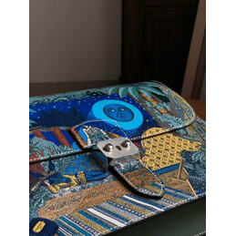 Replica Hermes Blue Multicolor Print Clutch Bag