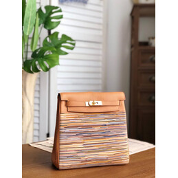 Replica Hermes Tan Multicolor Print Kelly Ado Bag