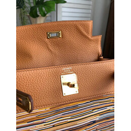 Replica Hermes Tan Multicolor Print Kelly Ado Bag