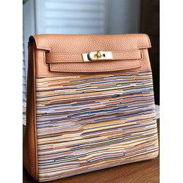 Replica Hermes Tan Multicolor Print Kelly Ado Bag