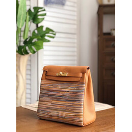 Replica Hermes Tan Multicolor Print Kelly Ado Bag
