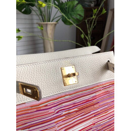 Replica Hermes White Pink Multicolor Print Kelly Ado Bag
